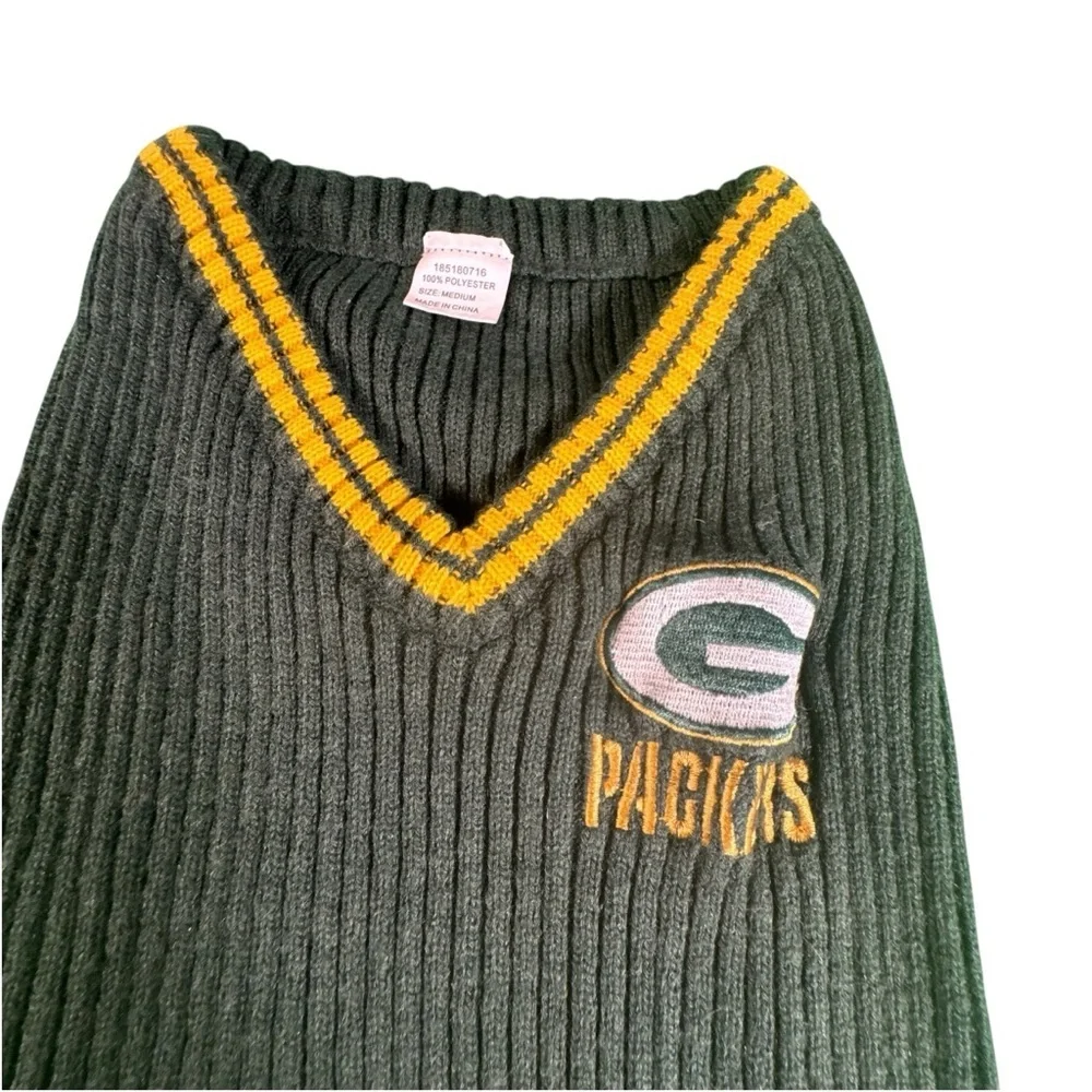 Green Bay Packers Dog Sweater Medium NFL Pet Knit Vest Green Gold Ribbed